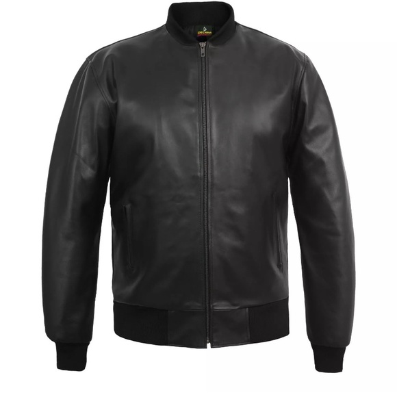 Mens Real Cowhide Leather Jacket Long Sleeves Varsity Letterman Jacket Black - Picture 5 of 5